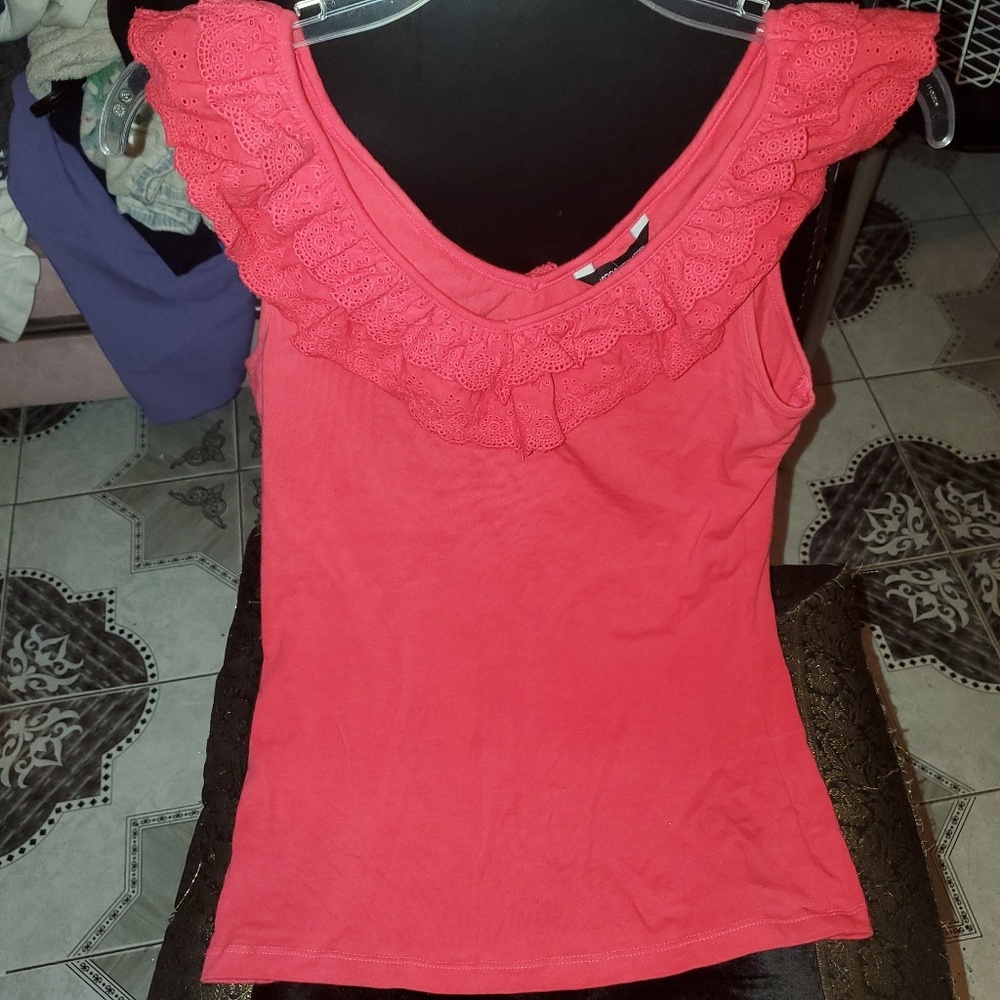Victoria's Secret Coral Pink Ruffled Sleeveless Tee